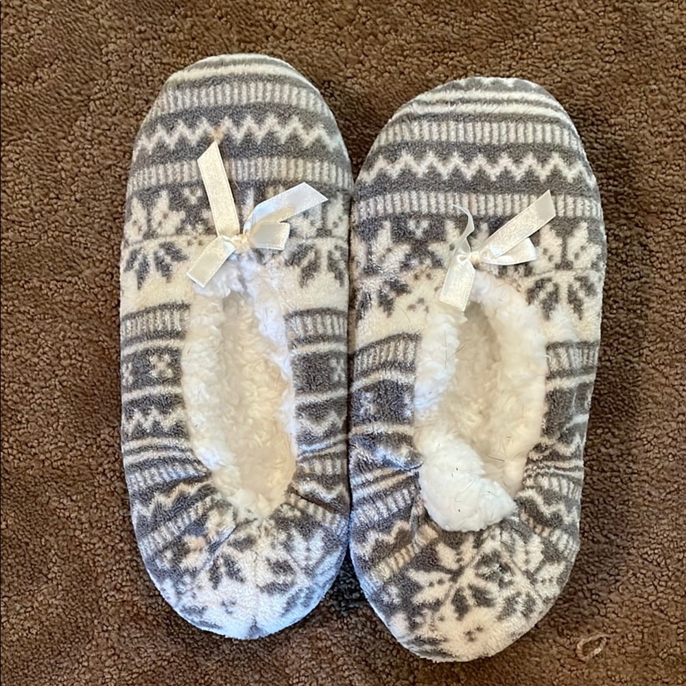 Cozy Gray and White Slippers